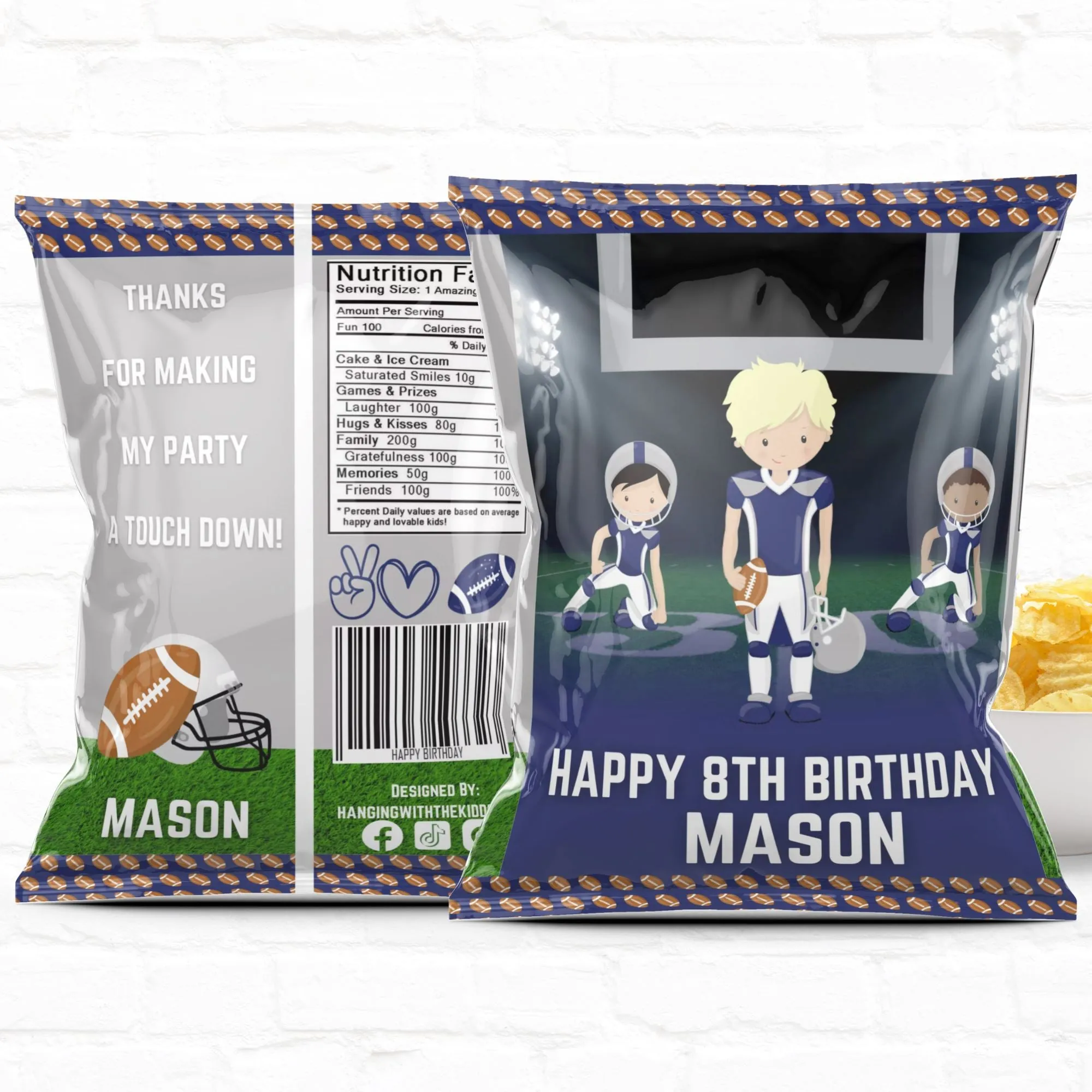 Football Party Personalized Chip Bags|Printable File 03