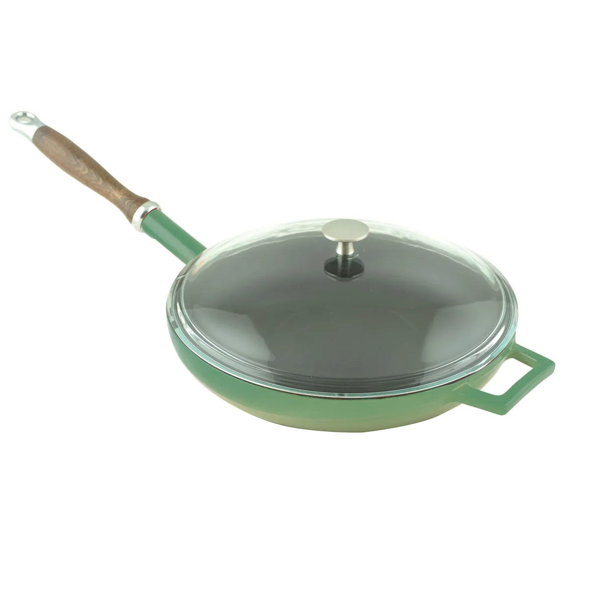 FRYING PANS W/ WOODEN HANDLE & GLASS LID