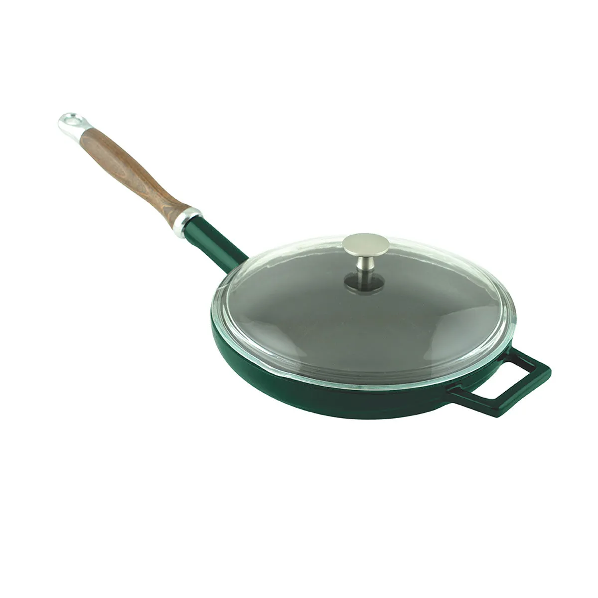 FRYING PANS W/ WOODEN HANDLE & GLASS LID