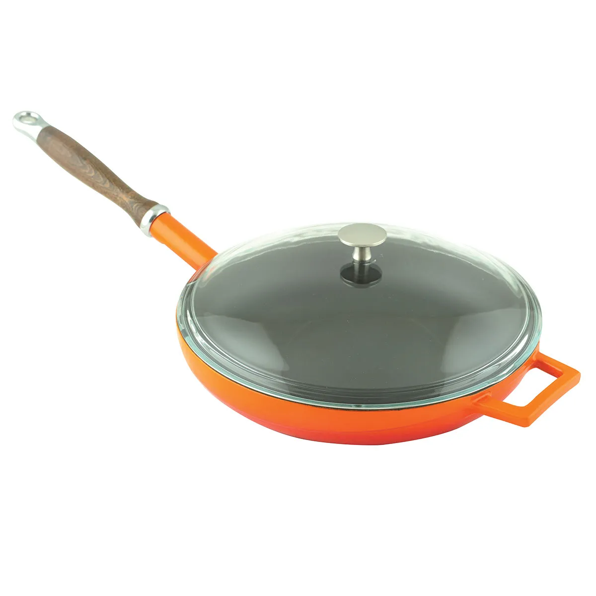 FRYING PANS W/ WOODEN HANDLE & GLASS LID