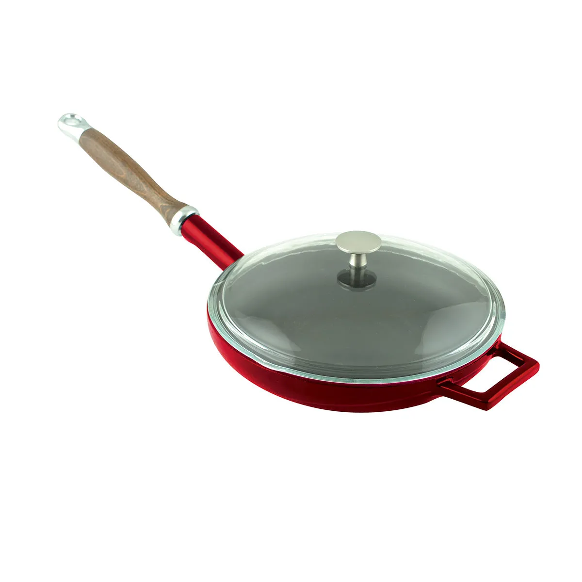 FRYING PANS W/ WOODEN HANDLE & GLASS LID