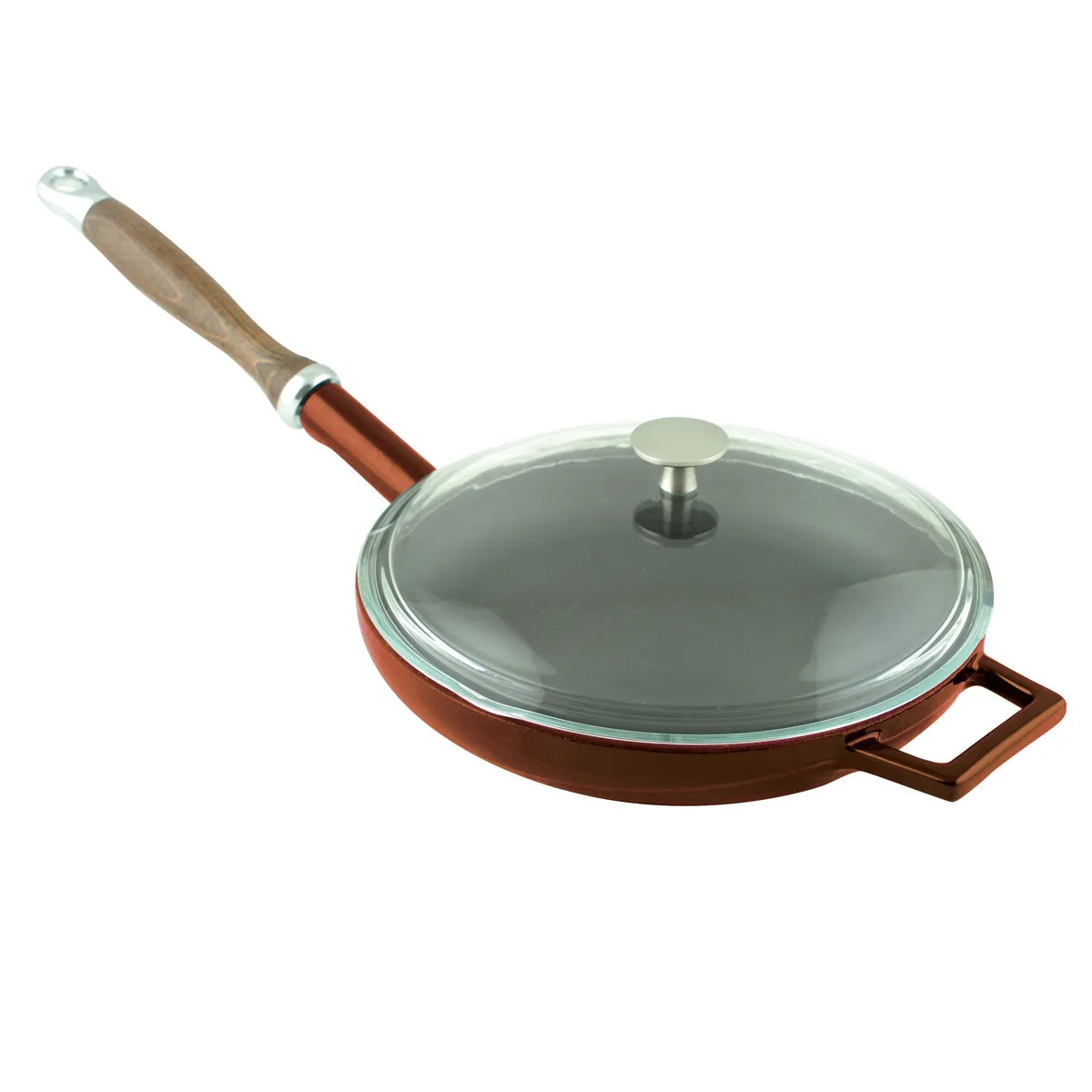 FRYING PANS W/ WOODEN HANDLE & GLASS LID