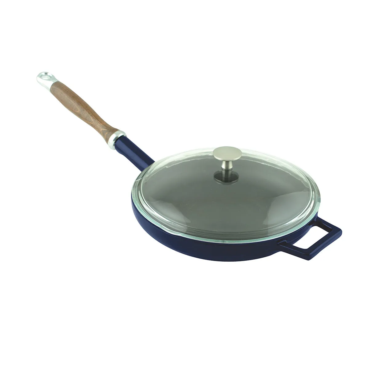 FRYING PANS W/ WOODEN HANDLE & GLASS LID