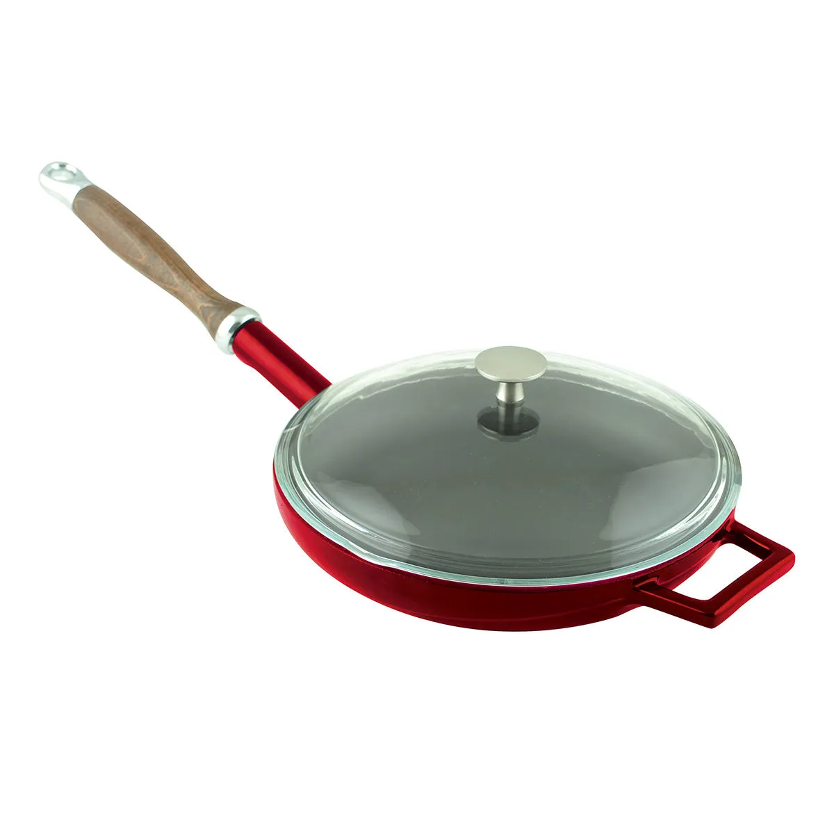 FRYING PANS W/ WOODEN HANDLE & GLASS LID