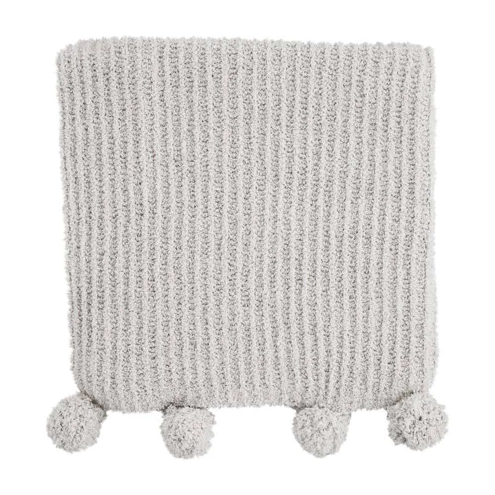 GRAY CHENILLE POM POM THROW