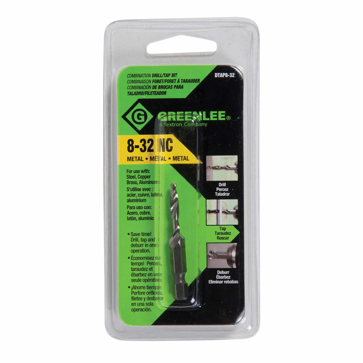 Greenlee DTAP8-32 DRILL/TAP, 8-32.