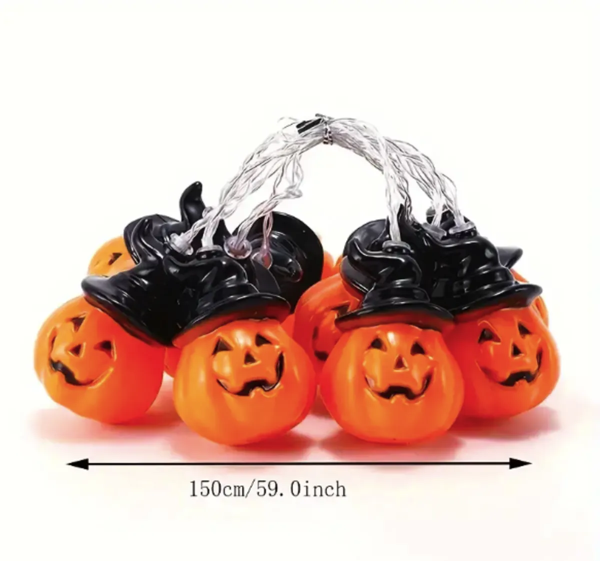 Halloween LED String Lights Pumpkin, Ghost, Eyeball, Cat, Skull, and Spider LED Decorations for Indoor & Outdoor Halloween Decor (Black Hat Pumpkin)