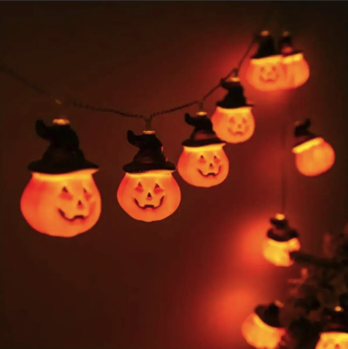 Halloween LED String Lights Pumpkin, Ghost, Eyeball, Cat, Skull, and Spider LED Decorations for Indoor & Outdoor Halloween Decor (Black Hat Pumpkin)