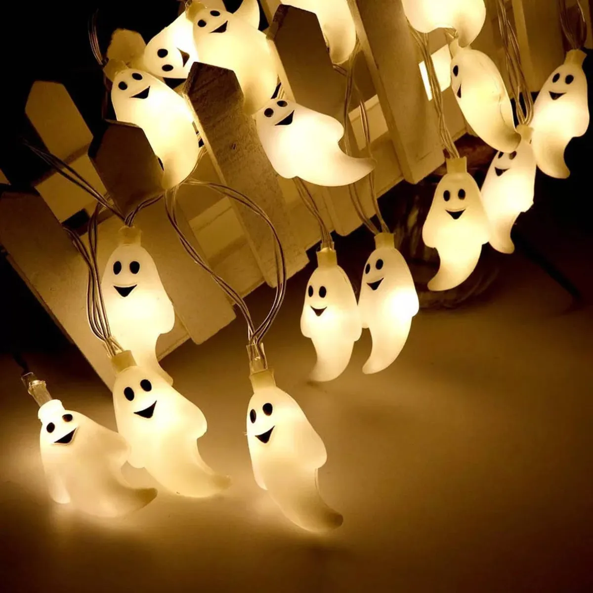 Halloween LED String Lights Pumpkin, Ghost, Eyeball, Cat, Skull, and Spider LED Decorations for Indoor & Outdoor Halloween Decor (Little Ghost)