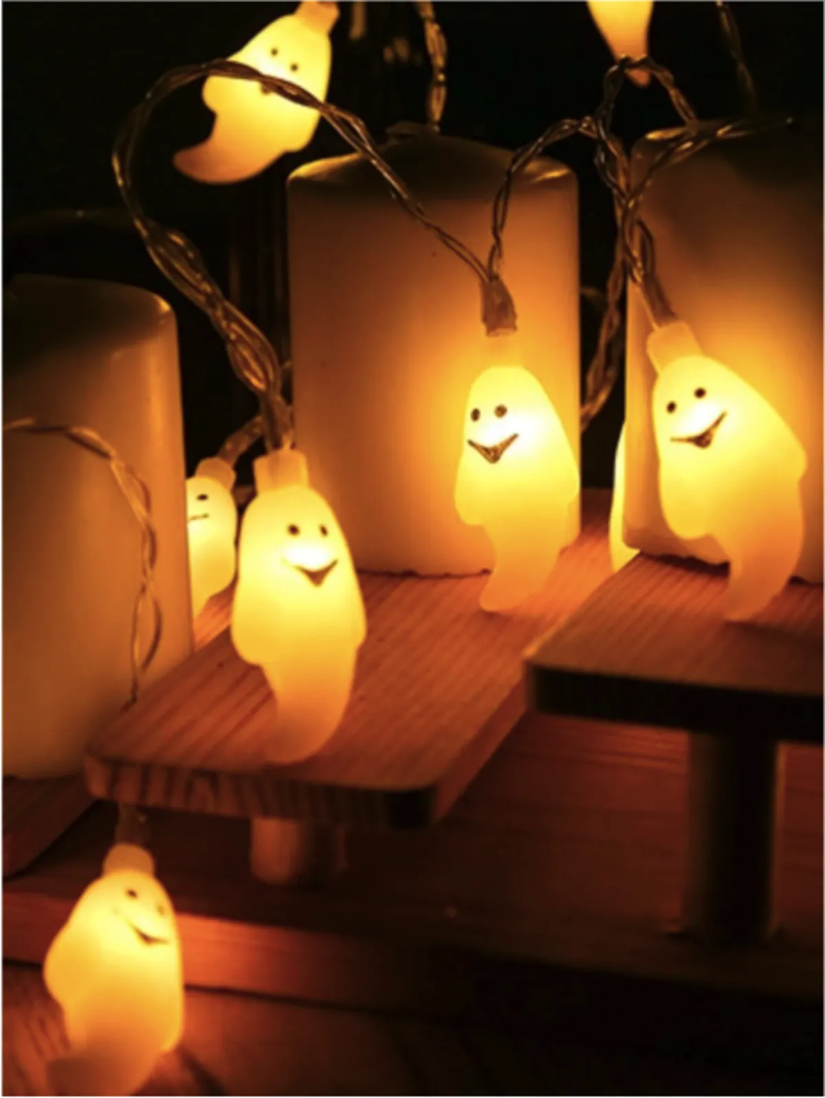 Halloween LED String Lights Pumpkin, Ghost, Eyeball, Cat, Skull, and Spider LED Decorations for Indoor & Outdoor Halloween Decor (Little Ghost)