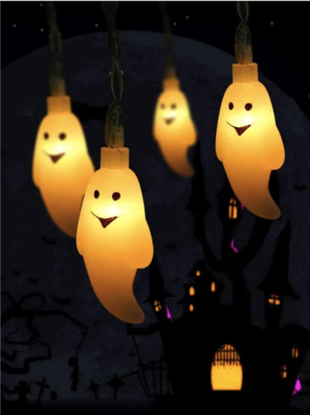 Halloween LED String Lights Pumpkin, Ghost, Eyeball, Cat, Skull, and Spider LED Decorations for Indoor & Outdoor Halloween Decor (Little Ghost)