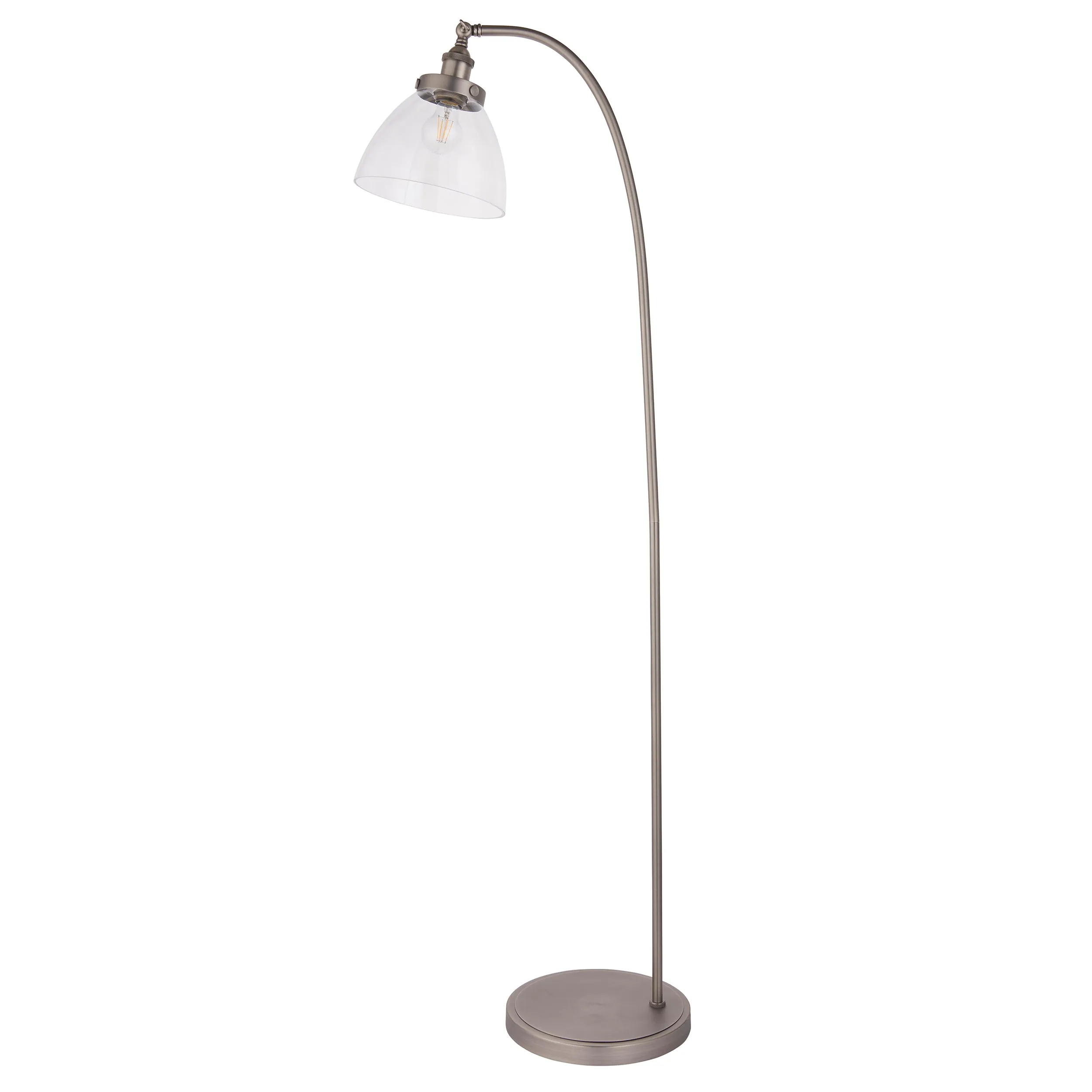 HAN Brushed Silver Floor Lamp with Clear Glass Shade - ID 13016