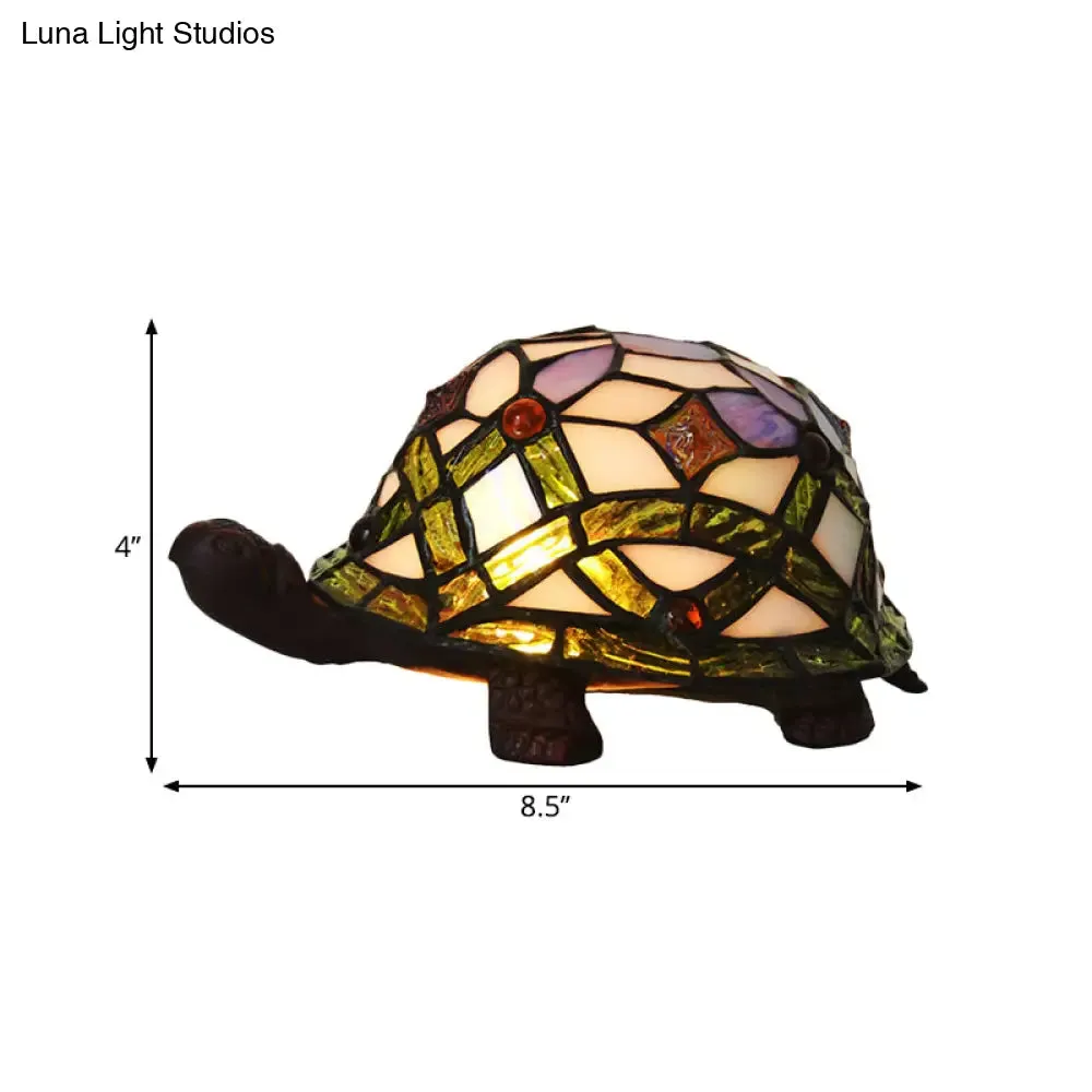 Handcrafted Baroque Turtle Shaped Night Lamp - Stained Glass Table Lighting in White"