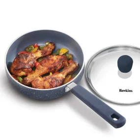 Hawkins Ceramic Nonstick Frying Pan, 17 cm Diameter, Induction Fry Pan with Glass Lid, Granite Omlette Egg Pan, Fish Pan (ICF17G)