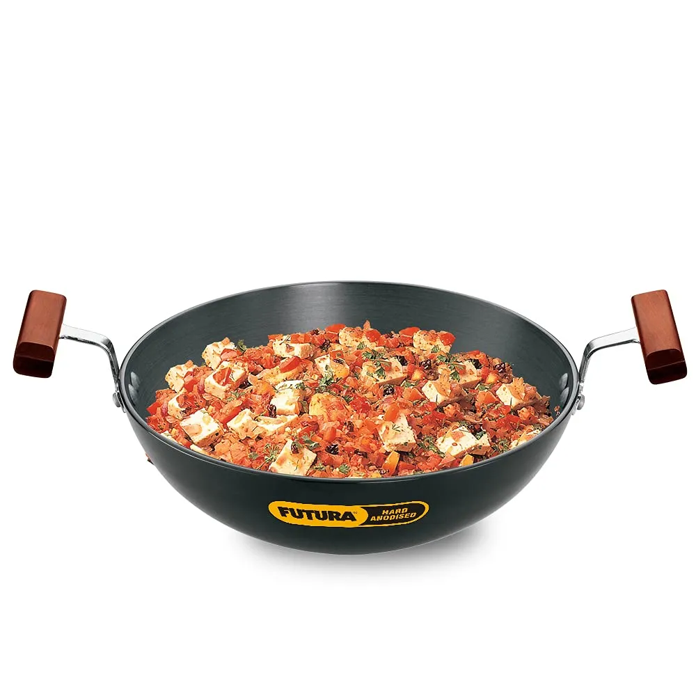 Hawkins Futura 1.5 Litre Deep Fry Pan, Hard Anodised Kadai, Round Bottom Kadhai, Small Kadai, Black (AK15)