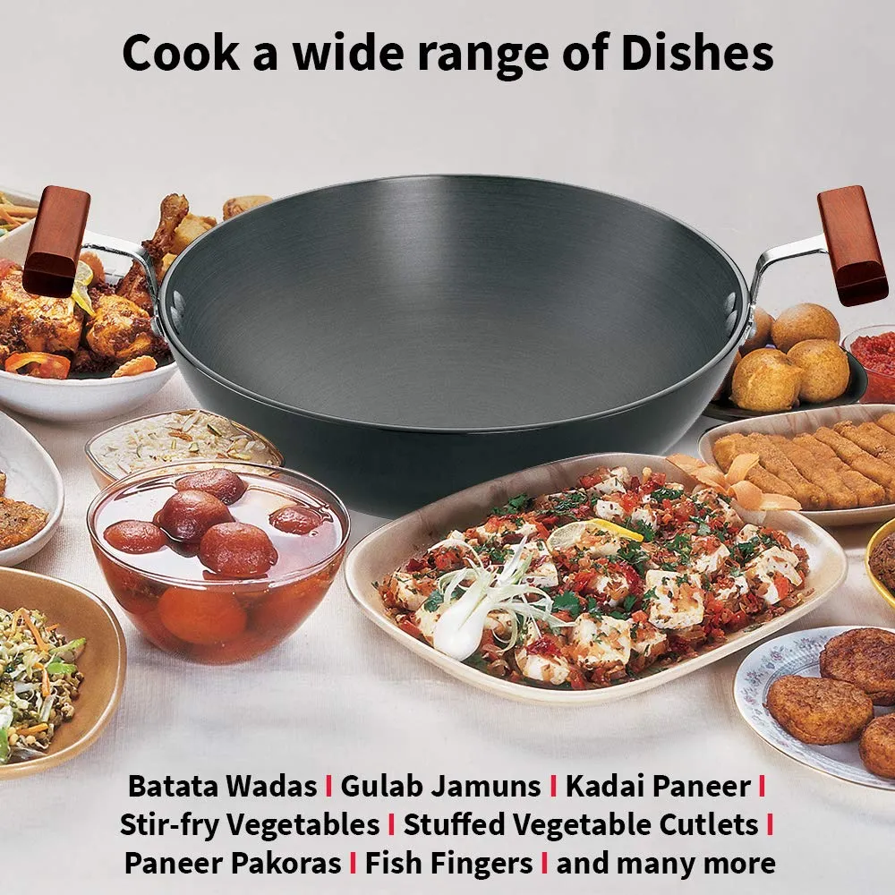 Hawkins Futura 1.5 Litre Deep Fry Pan, Hard Anodised Kadai, Round Bottom Kadhai, Small Kadai, Black (AK15)