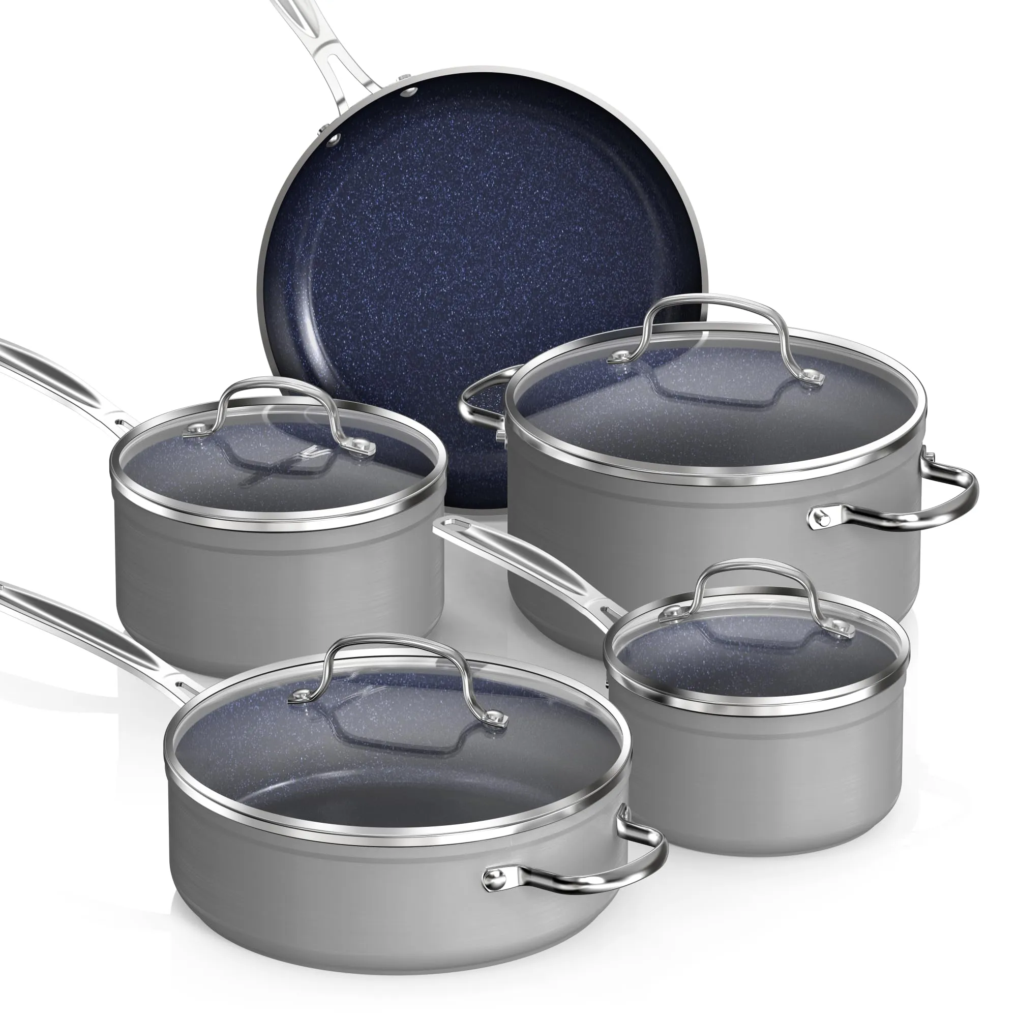 Healthy Duralon Blue Ceramic Nonstick Coated 9pc Cookware Set, Scratch-Resistant Diamond Infused