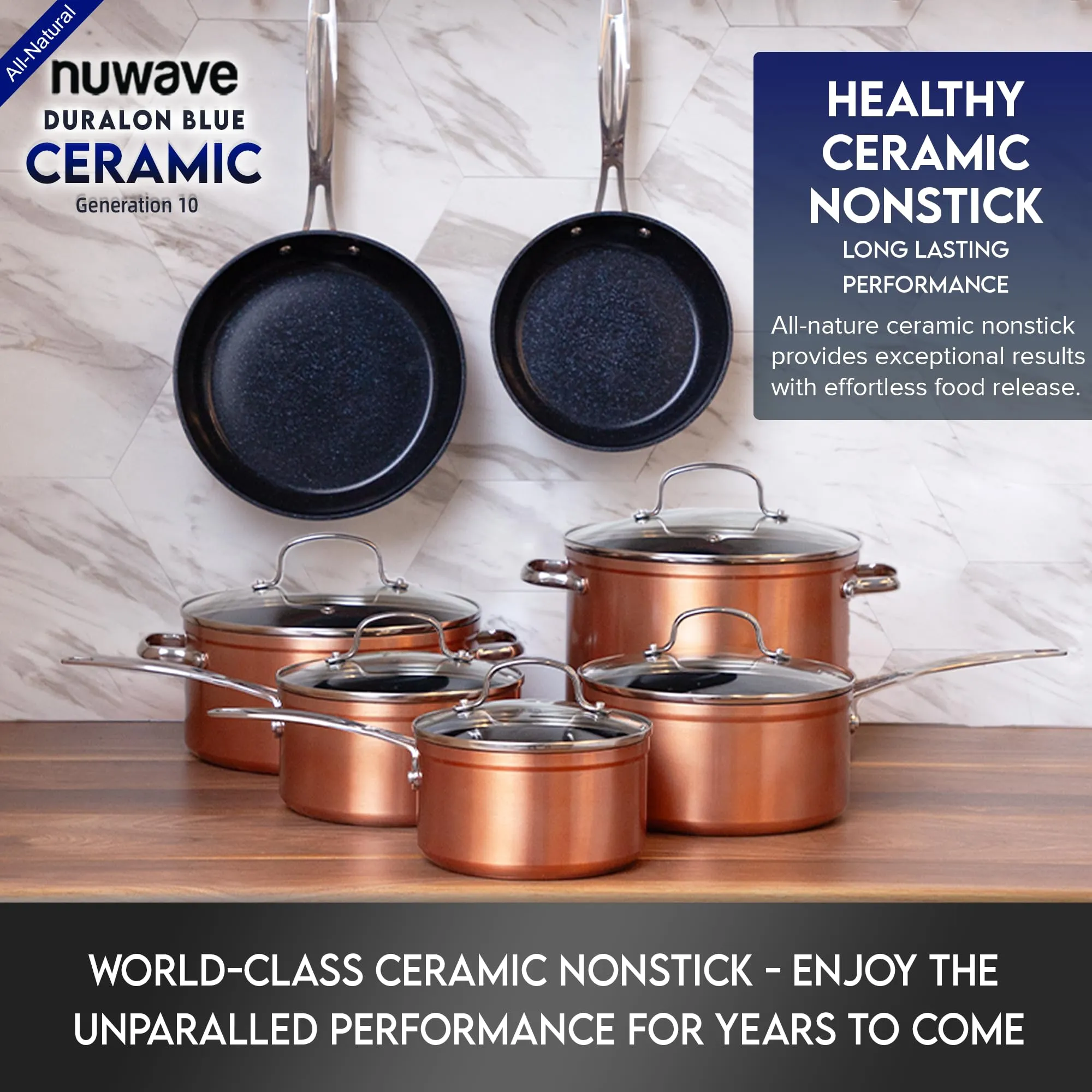 Healthy Duralon Blue Ceramic Nonstick Cookware Set, Diamond Infused Scratch-Resistan