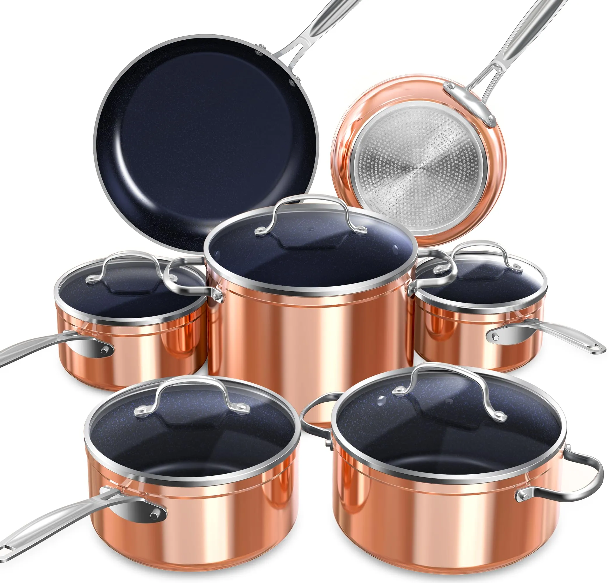 Healthy Duralon Blue Ceramic Nonstick Cookware Set, Diamond Infused Scratch-Resistan