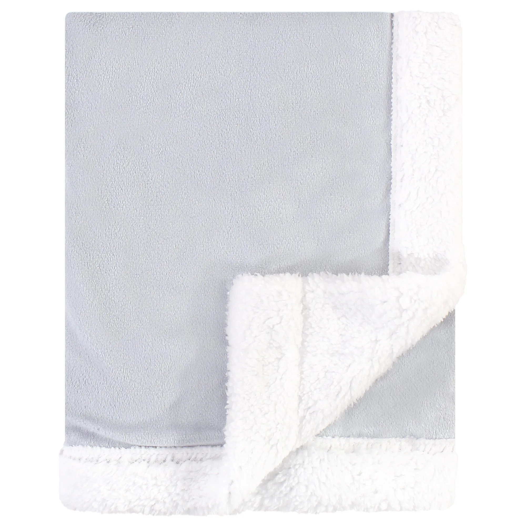 Hudson Baby Plush Blanket with Sherpa Back, Gray White