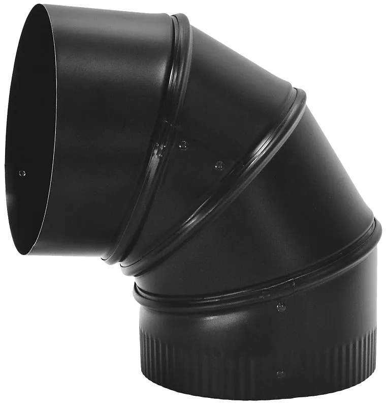 Imperial BM0015 Stove Pipe Elbow, 90 deg Angle, 7 in, 24 Gauge, Steel, Black, Matte :EA: QUANTITY: 4