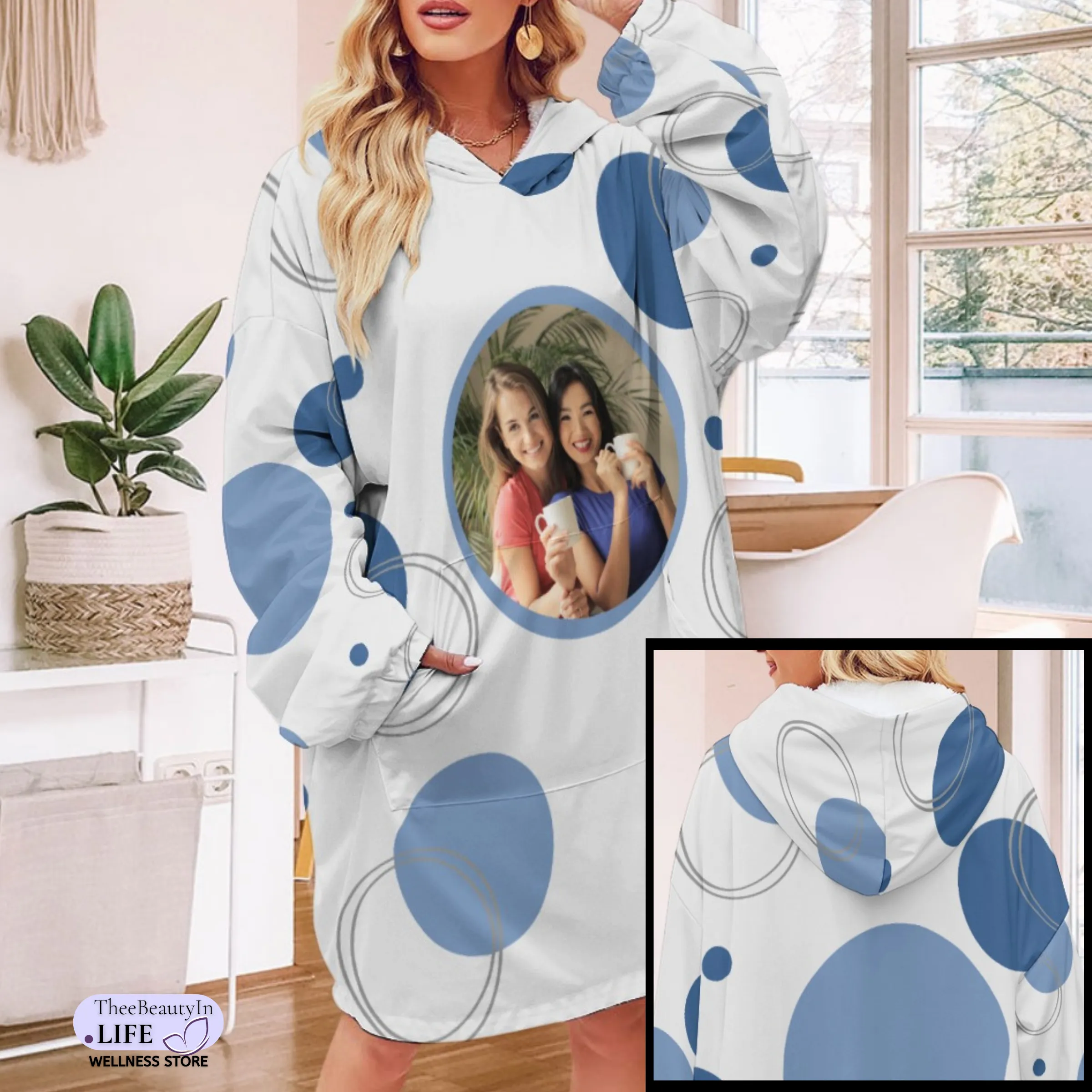 In Circles Custom Photo Hoodie Robe | Custom Hooded Robe | Hoodie Blanket with Sleeves and Pockets | House Robe and Slipper Gift Sets for Women |  Cute Personalized Gifts for Matron of Honor