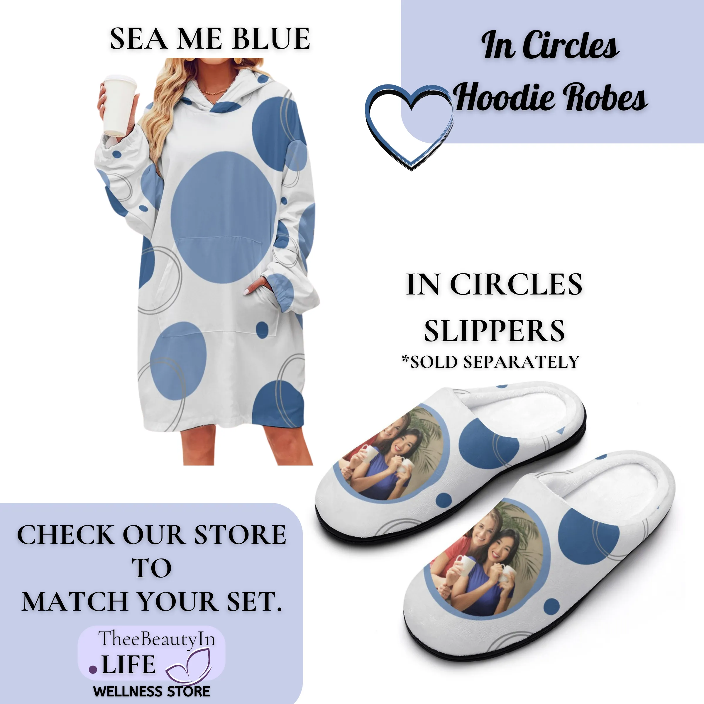 In Circles Custom Photo Hoodie Robe | Custom Hooded Robe | Hoodie Blanket with Sleeves and Pockets | House Robe and Slipper Gift Sets for Women |  Cute Personalized Gifts for Matron of Honor