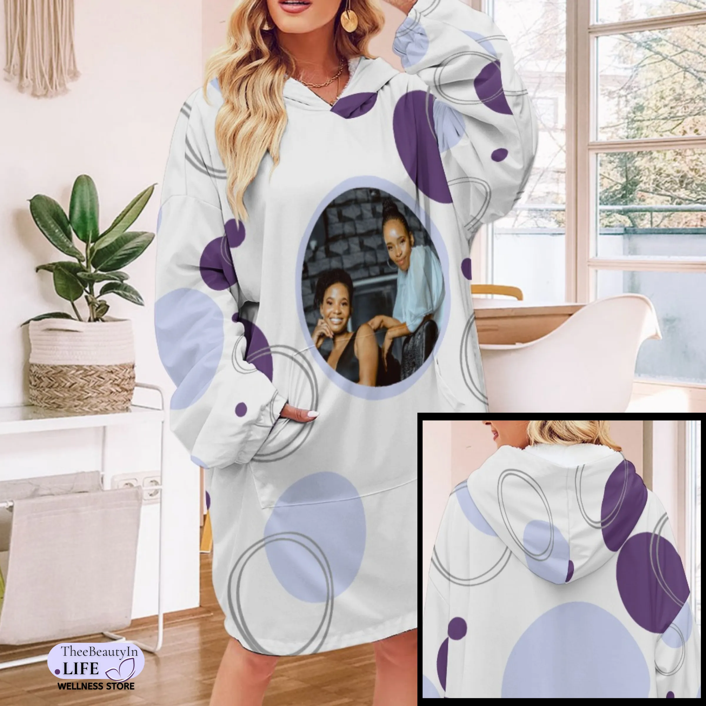 In Circles Custom Photo Hoodie Robe | Custom Hooded Robe | Hoodie Blanket with Sleeves and Pockets | House Robe and Slipper Gift Sets for Women |  Cute Personalized Gifts for Matron of Honor