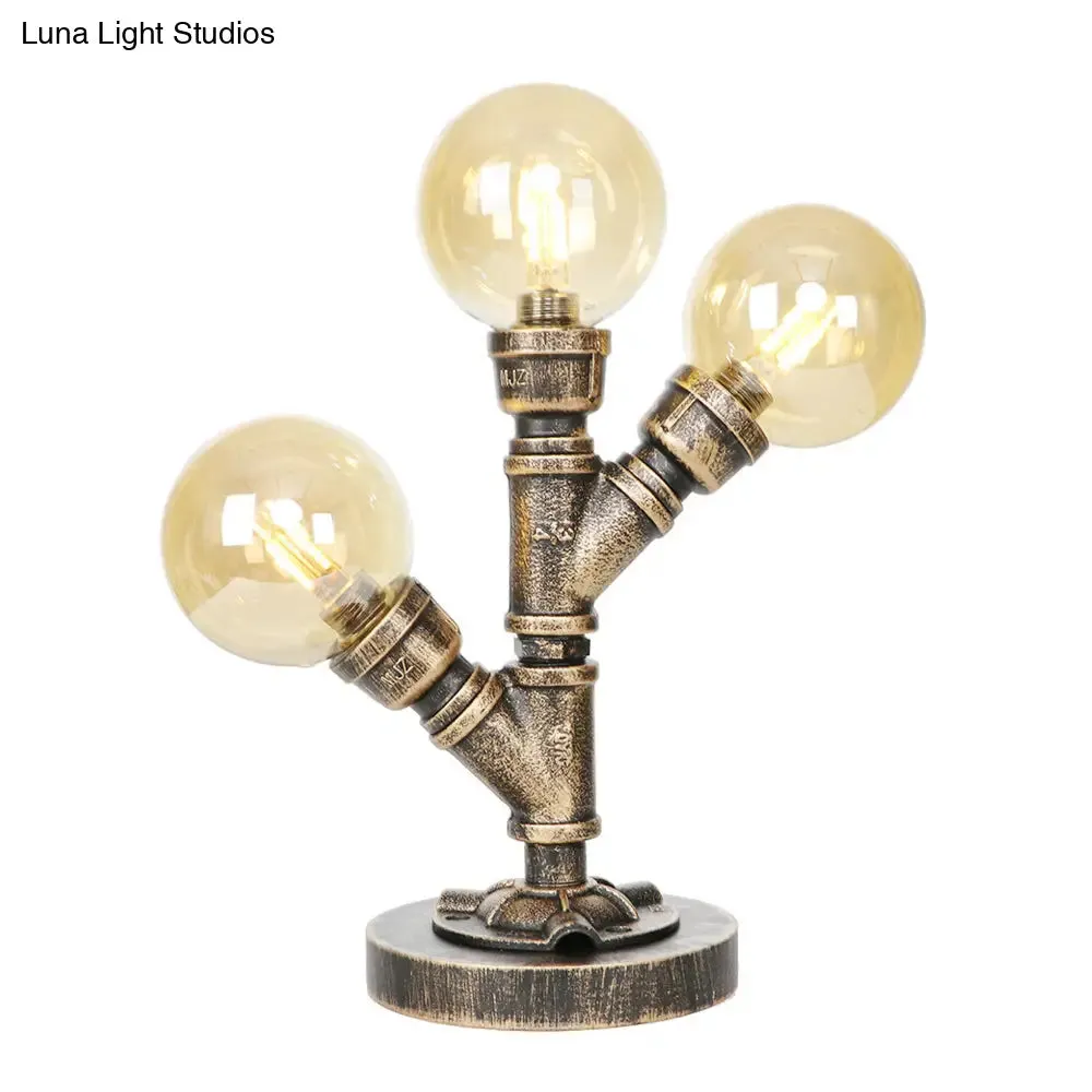 Industrial Task Lighting - Clear/Amber Glass Desk Lamp with Antique Bronze Base