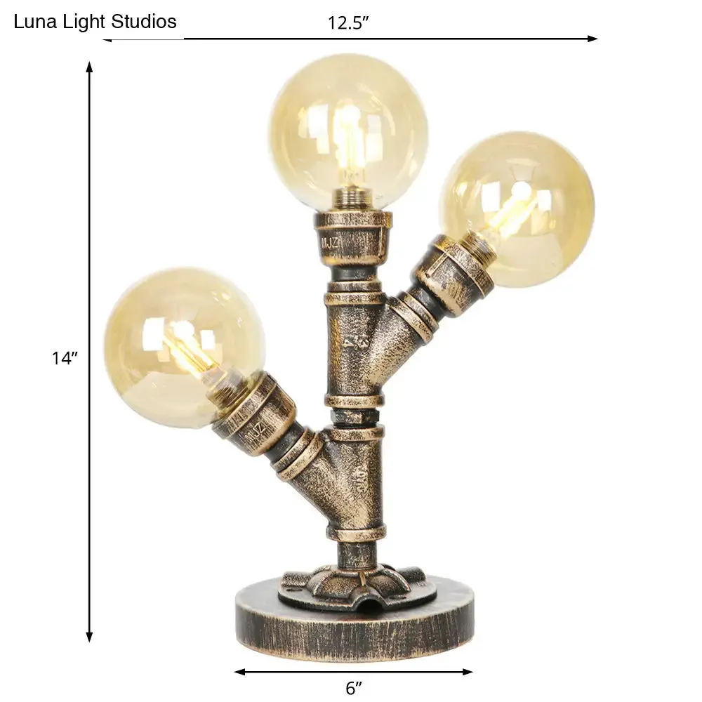 Industrial Task Lighting - Clear/Amber Glass Desk Lamp with Antique Bronze Base