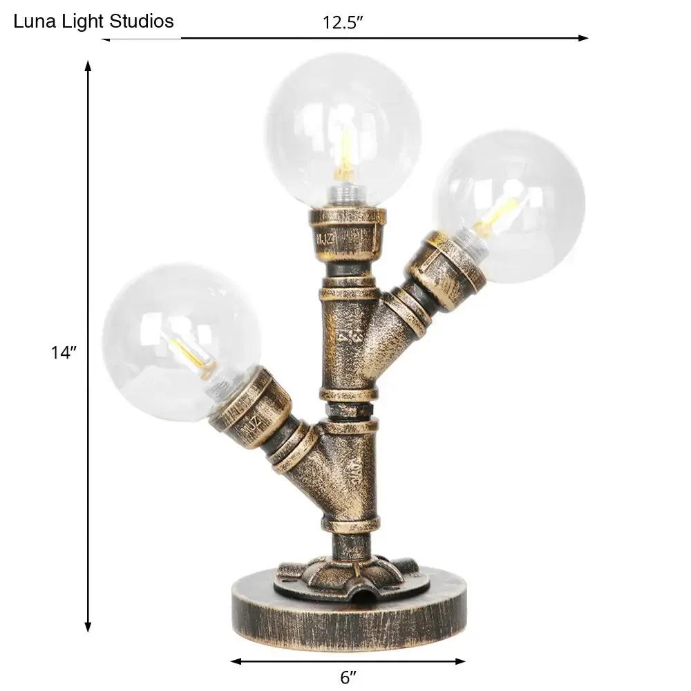 Industrial Task Lighting - Clear/Amber Glass Desk Lamp with Antique Bronze Base