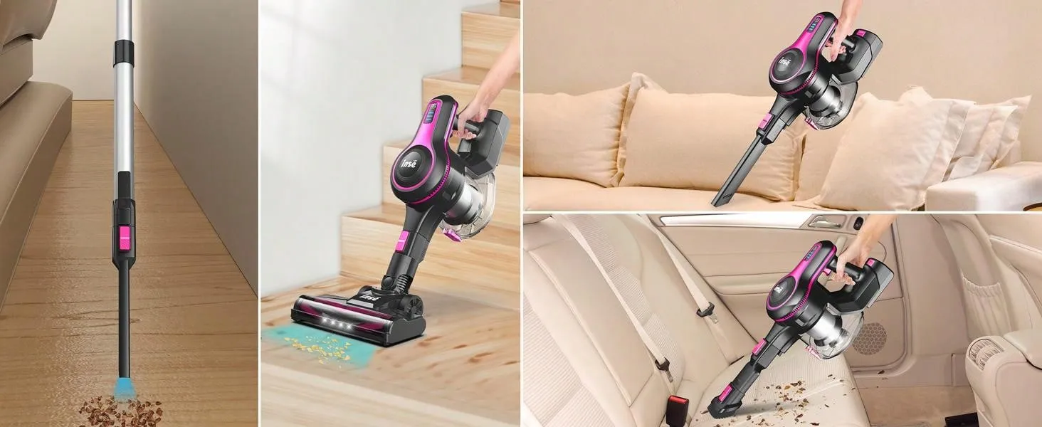 INSE N5T Cordless Vacuum Cleaner, 6 In 1 Rechargeable Powerful Lightweight Stick Vacuum