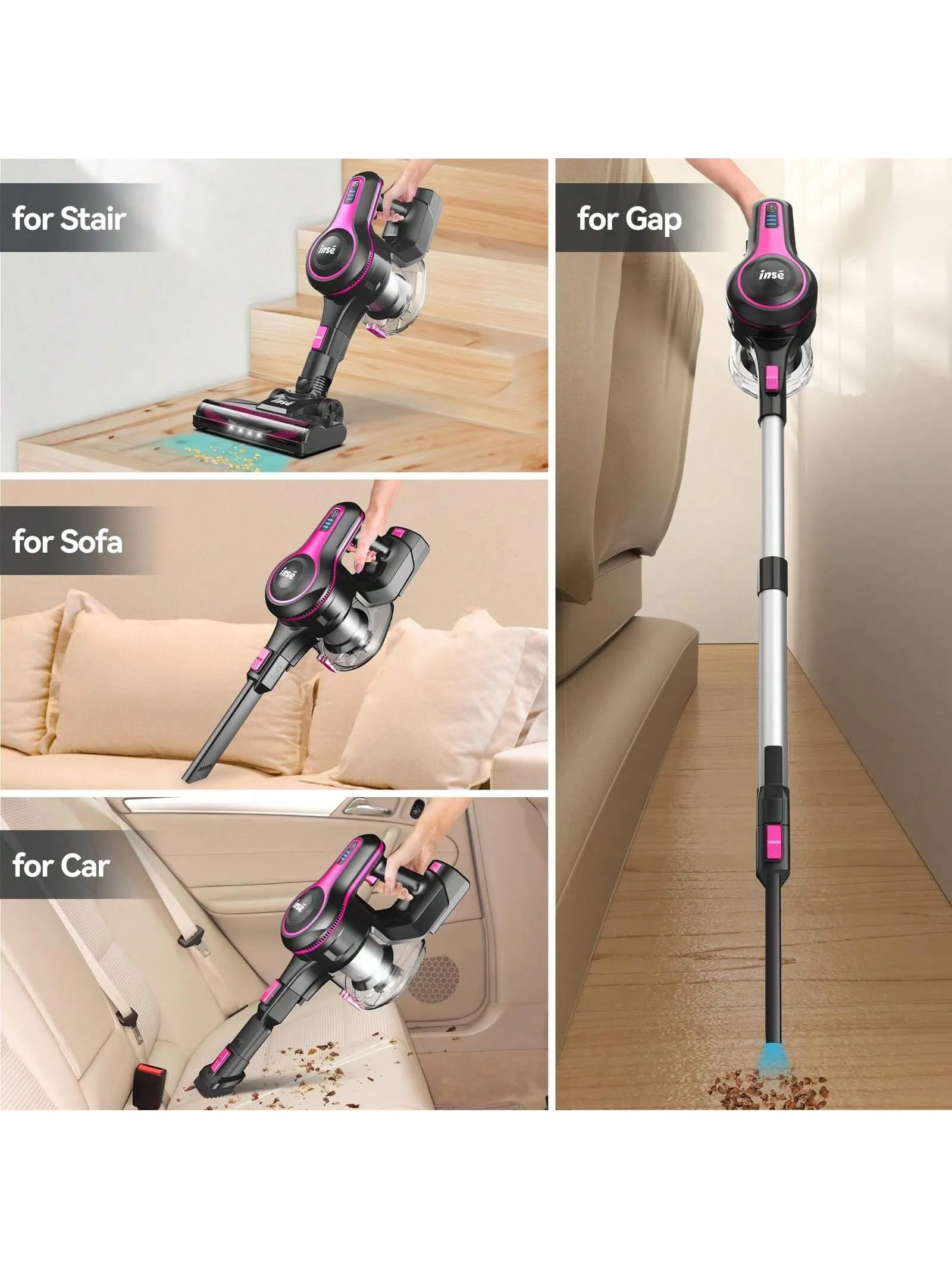 INSE N5T Cordless Vacuum Cleaner, 6 In 1 Rechargeable Powerful Lightweight Stick Vacuum