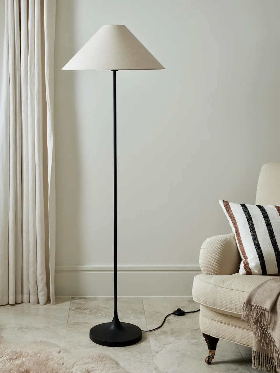 Ivar Black Metal Floor  Lamp with Natural Shade