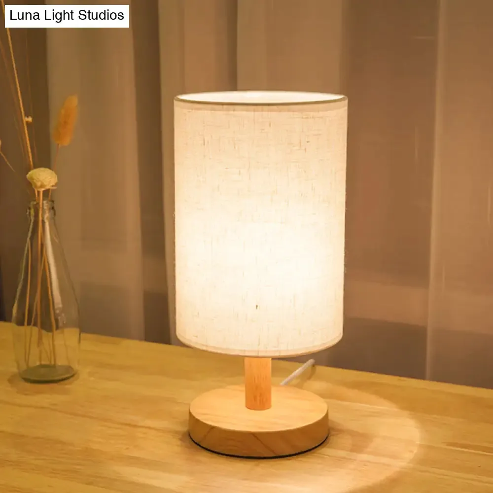 Japanese Cylinder Task Lamp: Fabric Reading Light - White/Flaxen, Wood Base