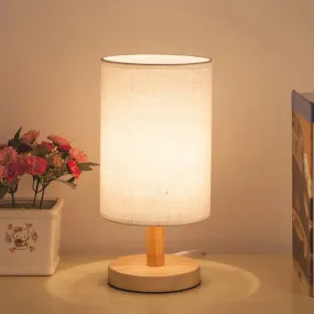 Japanese Cylinder Task Lamp: Fabric Reading Light - White/Flaxen, Wood Base