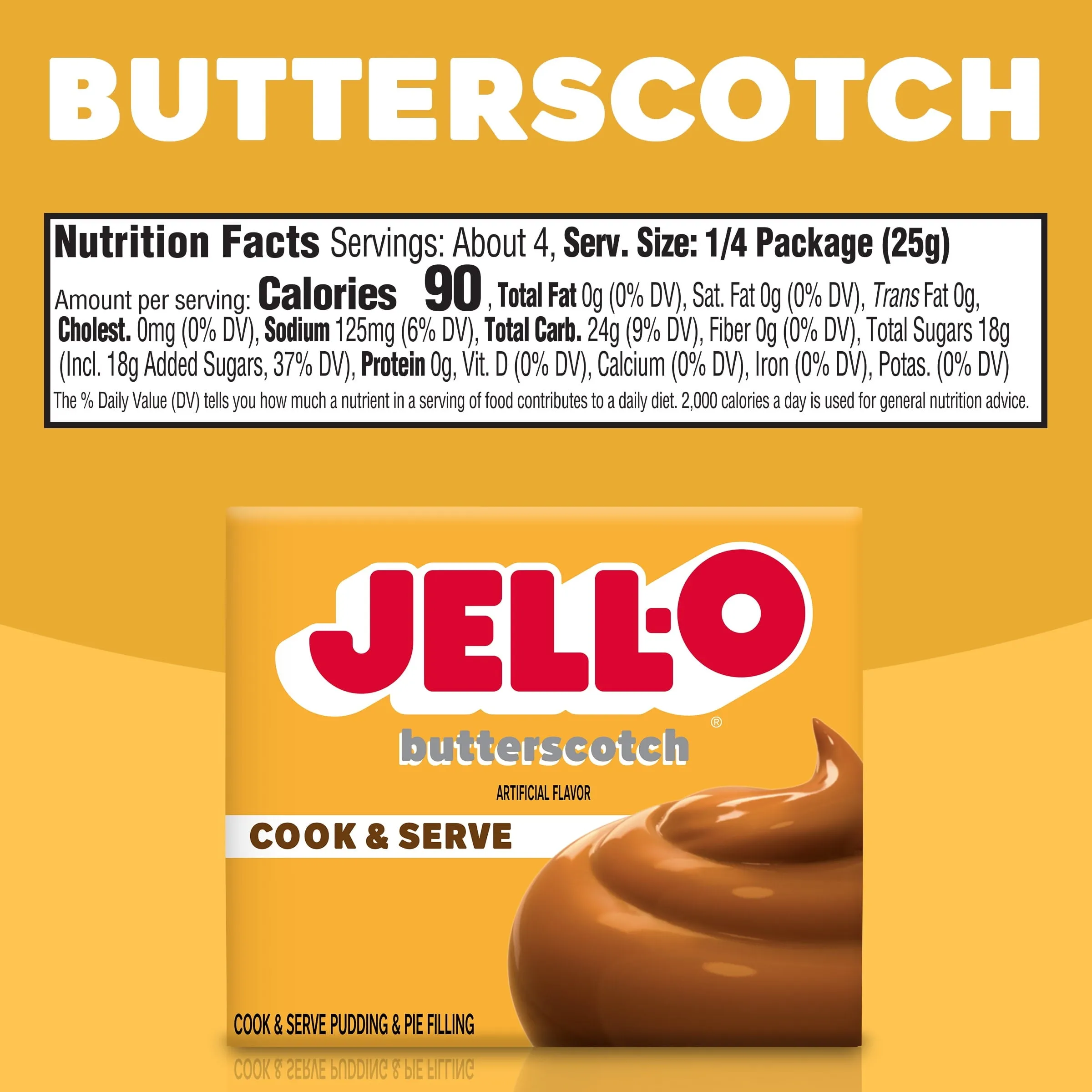 Jell-O Cook & Serve Butterscotch Artificially Flavored Pudding & Pie Filling Mix, 3.5 oz Box