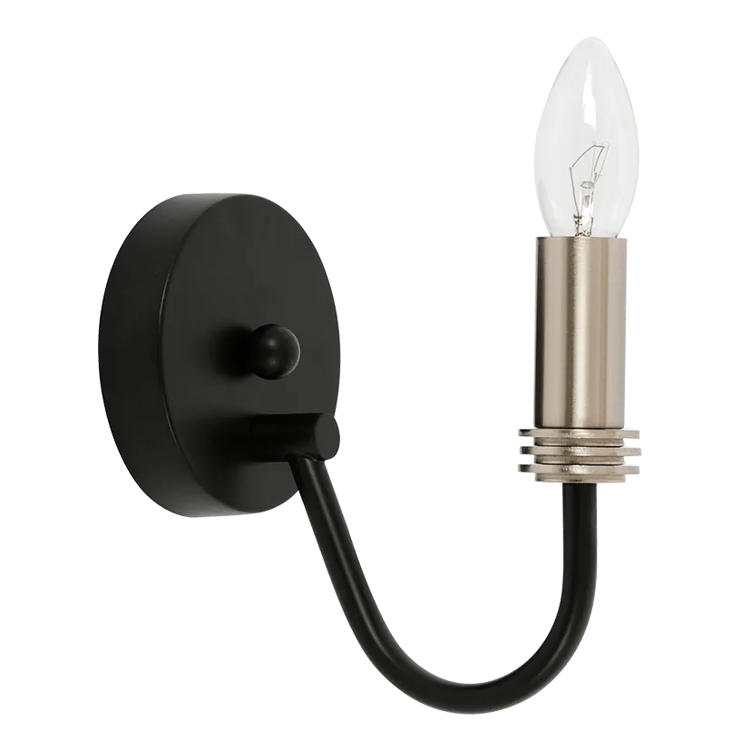 Juliet 1 Light Satin Nickel and Black Wall Light