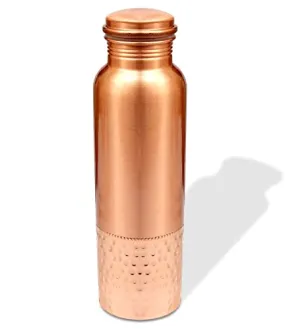 Kuber Industries Copper Round Hammered Shine Finish Water Bottle For Home & Traveling 1 Ltr.-Pack of 2 (Copper) 54KM4308