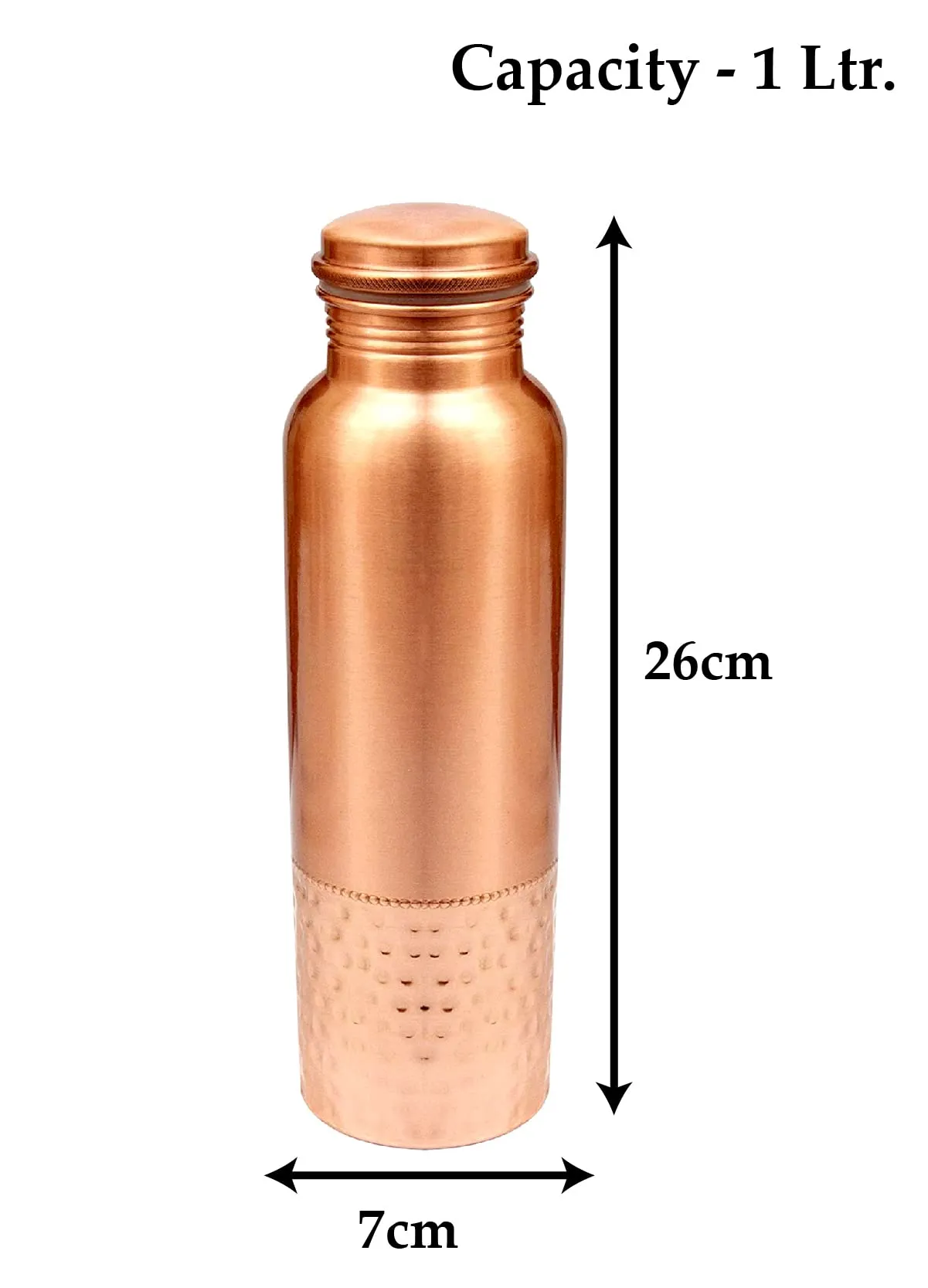 Kuber Industries Copper Round Hammered Shine Finish Water Bottle For Home & Traveling 1 Ltr.-Pack of 2 (Copper) 54KM4308