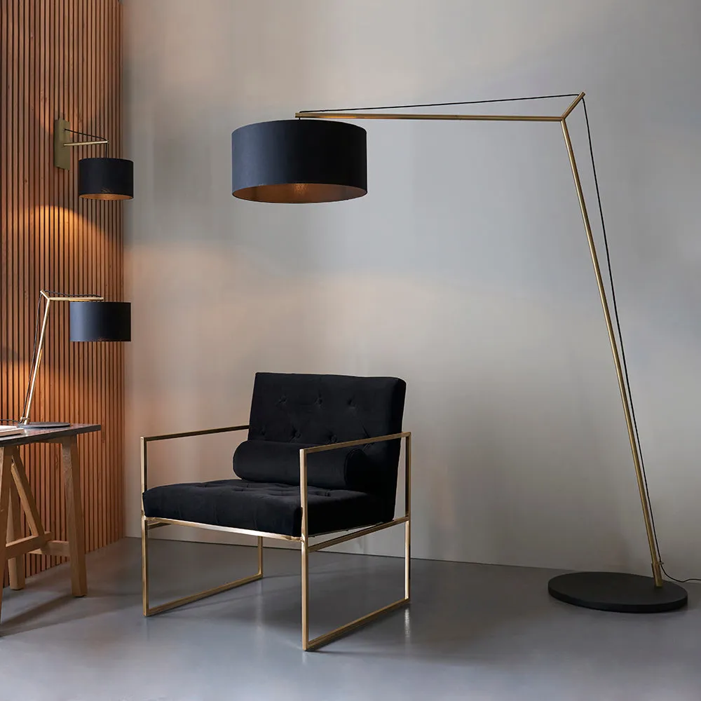 Leaning Matt Brass Floor Lamp with Black Shade - ID 11028