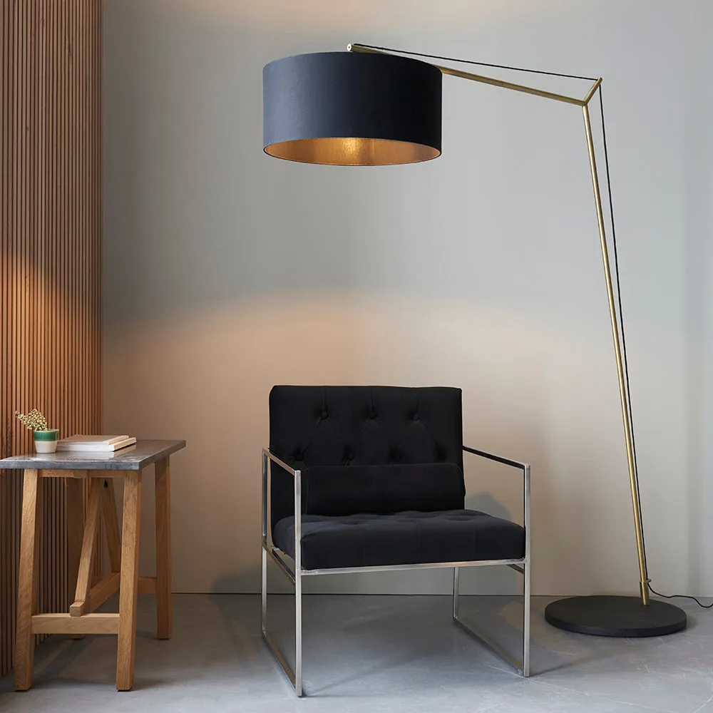 Leaning Matt Brass Floor Lamp with Black Shade - ID 11028