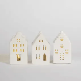 LED Standing Porcelain Village White  | Set of 3