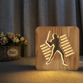 LED Wooden Night Lamps for Bedrooms Table Lamp 3D Play Baseball USB Charge