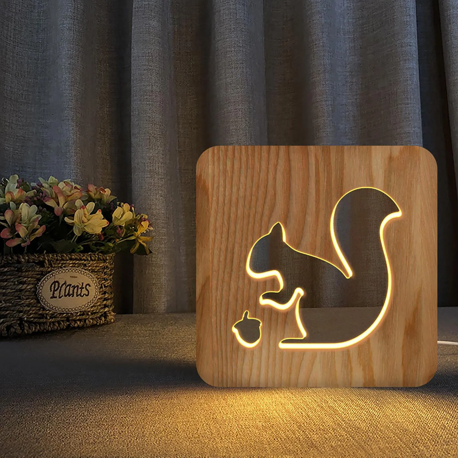 LED Wooden Night Lamps for Bedrooms Table Lamp With 3D Pet Cat Lampshade USB