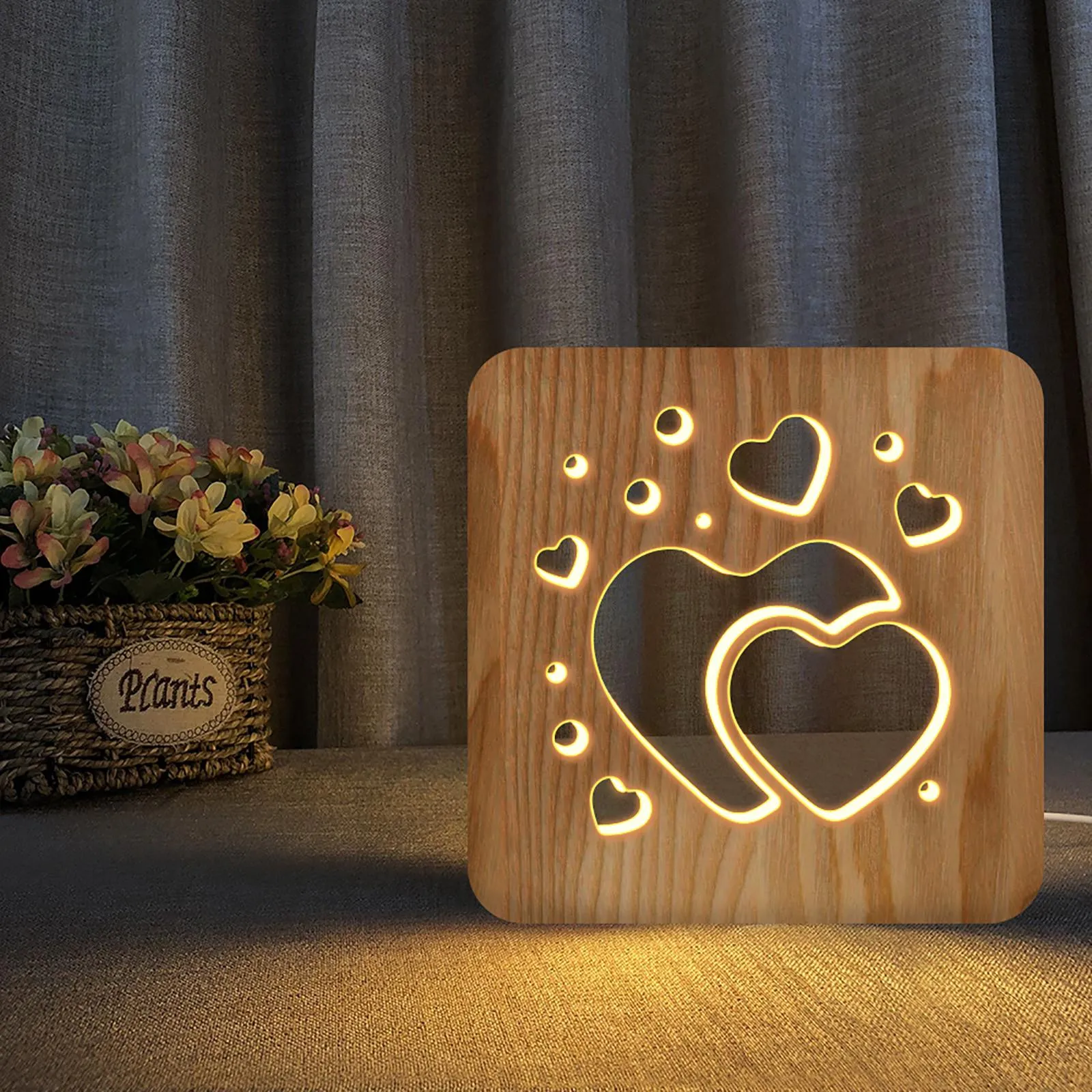 LED Wooden Night Lamps for Bedrooms Table Lamp With 3D Pet Cat Lampshade USB