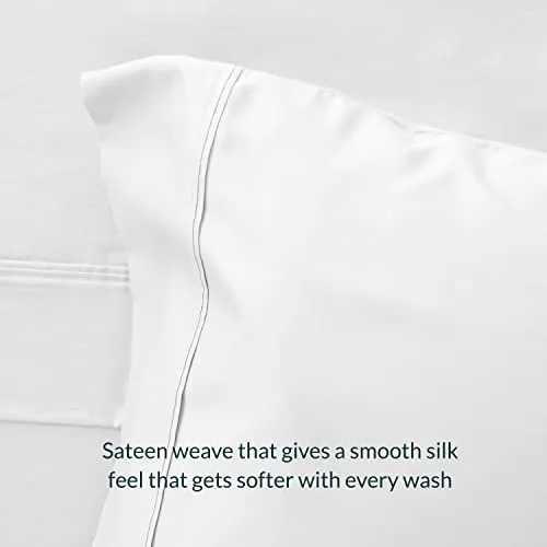 Leesa Sheet Set, 100% Cotton Cooling Sateen with High Thread Count, Full Size, White/ 30-Night Trial