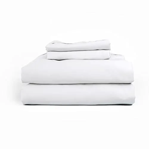 Leesa Sheet Set, 100% Cotton Cooling Sateen with High Thread Count, Full Size, White/ 30-Night Trial