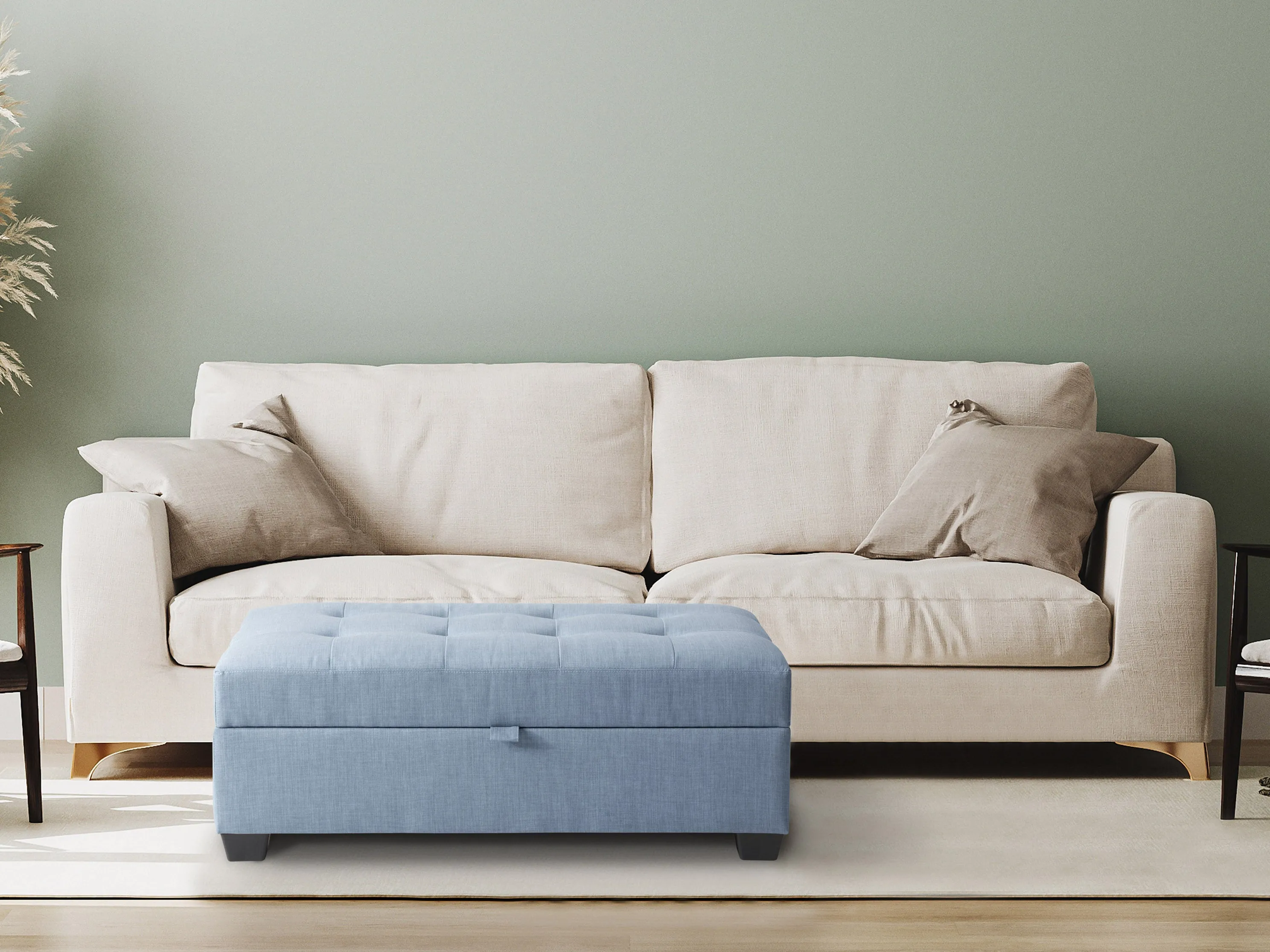 Light Blue Tufted Storage Bench