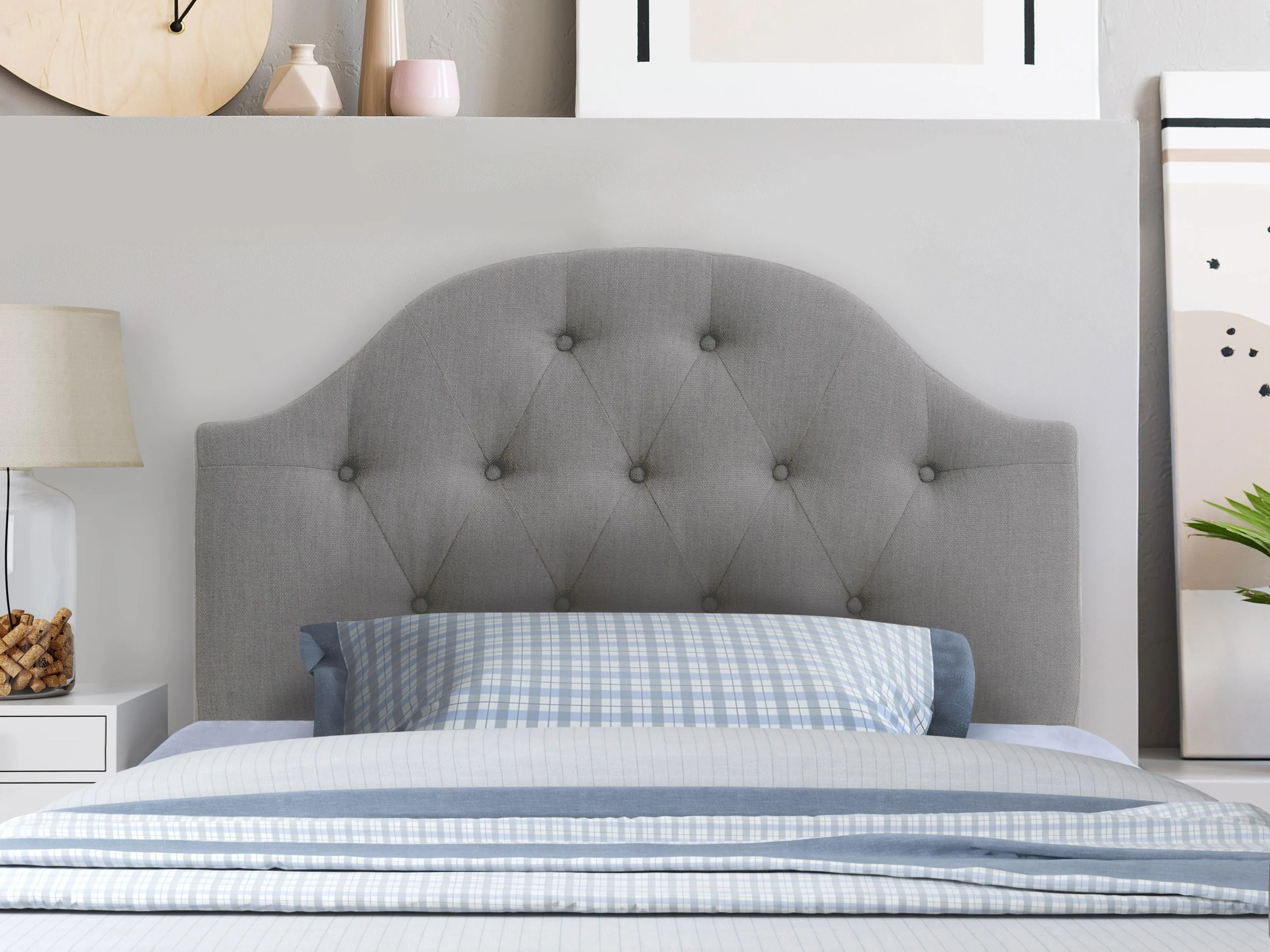 Light Grey Diamond Tufted Twin/Single Headboard